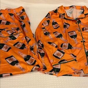 Vibrant Orange Champagne Print Pajama Set